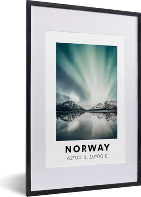 Produktbild von MuchoWow® Gerahmtes Poster Norwegen - Nordlichter - Bergen 40x60 cm - Poster mit Schwarzem Bilderrahmen Wandposter Rahmen Foto Bilder - Poster in Rahmen