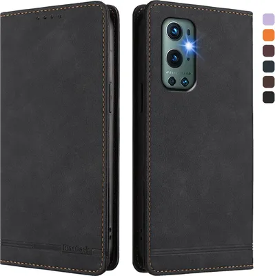 Obrázek produktu pro Pouzdro pro OnePlus 9 Pro, retroPolyuretankožené flip pouzdro s stojánkem a přihrádkami na karty Černý
