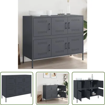 Immagine prodotto di The Living Store Credenza antracite 100,5x39x79 cm Acciaio laminato a freddo