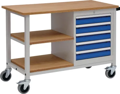 Produktbild von Werkbank B1200xT540xH880mm Buche Multiplex lichtgrau/signalblau 5 Schubl.
