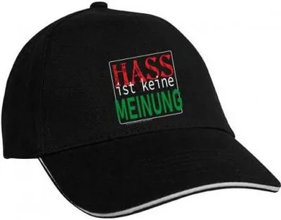 Produktbild von Baseballcap mit Textildruck - HASS IST KEINE MEINUNG - 52024 Schwarz
