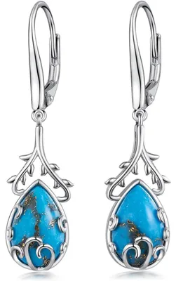 Image de Boucles d'oreilles pendantes pour femmes, en argent sterling 925, avec des pierres turquoise, de 38 mm
