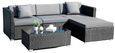 Image de Ensemble de salon en polyrotin - Ensemble de mobilier de jardin - Canapé d'extérieur - Canapé d'angle en rotin synthétique - Coin salon - Polyrotin résistant aux intempéries