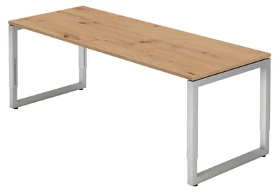 Produktbild von bümö Schreibtisch Serie-R - Gestell: Silber, Nachbildung: Asteiche, Größe:  200 x 80 cm