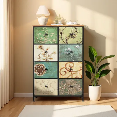 Produktbild von INONEFT Kommode mit 8 Schubladen, Retro Sideboard mit Holzplatte Stoffschubladen Metallgestell, Kommode für Schlafzimmer Wohnzimmer, 30x67x100 cm