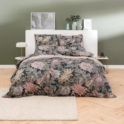 Produktbild von Estella Mako-Satin Bettwäsche Willa nachtblau 155x220 cm + 80x80 cm + 40x80 cm