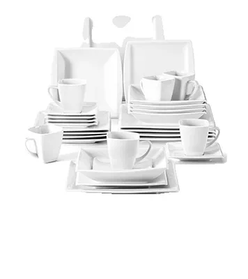 Image de Ensemble de vaisselle, porcelaine blanche, ensemble de vaisselle de table, 30 pièces, blanc