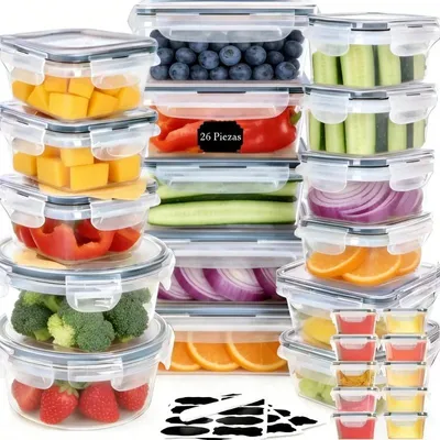 Produktbild von Lebensmittel-Aufbewahrungsbehälter - Luftdichte Vorratsdosen - 26 Behälter mit 26 Deckeln - BPA-frei - Für Trockenwaren, Obst und Gemüse - Umweltfreundlich