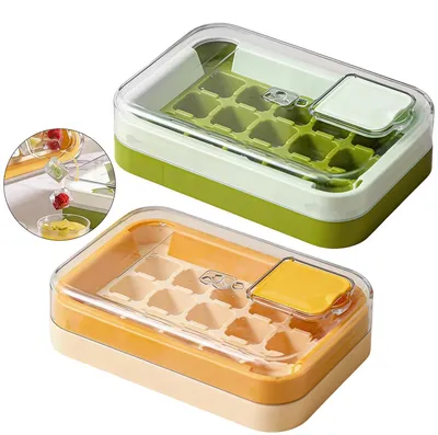 Produktbild von 2 Stück Eiswürfelform mit Deckel – Stapelbar, Wiederverwendbar & Platzsparend, Eiswürfelbehälter für Cocktails, Whisky, Wein & Tee, Gelb/Grün