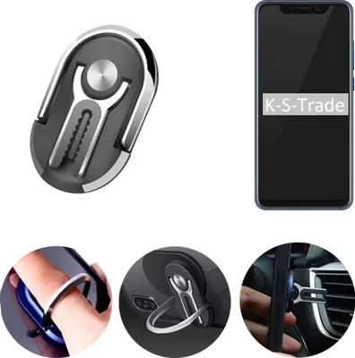 Produktbild von K-S-Trade 3in1 Smartphone-Ring Handy-Ring kompatibel mit ZTE Axon 9 Pro Fingerhalterung  Handyring Tischständer Lüftungsgitter-Halterung Tisch