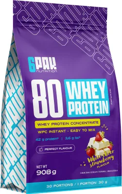 Produktbild von 6Pak Nutrition 80 Whey Protein- 908 g White Chocolate Strawberry
