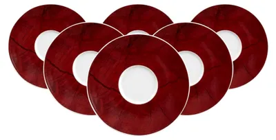 Produktbild von Kombiuntertassen 6er Set – Runde Kaffeeuntertassen Ø 16,4 cm | Roter Tellerrand | Porzellan, Spülmaschinenfest | Festliches Geschirr für Weihnachten | Bunt