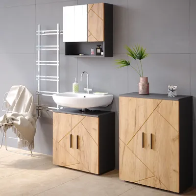 Produktbild von Badmöbel-Set Vicco Irma Goldkraft Eiche/Anthrazit 2 Teile, mit Midischrank, Model 55198