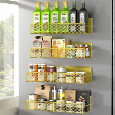 Produktbild von Magnetisches Gewürzregal für den Kühlschrank, 4-teilig, 100 % Metall, starker Magnet, platzsparender Gewürzorganizer, kein Bohren erforderlich, für Zuhause, Küche, Waschküche, Aufbewahrung und Organisation