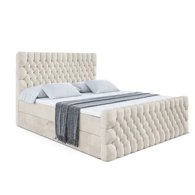 Produktbild von ALTDECOR Boxspringbett mit Fußteil, H3 Matratze und Topper - 160 x 200 cm - SERENE-Z - Taupe Samt - Polsterbett mit Bettkasten und Lattenrost, Bett mit Stauraum