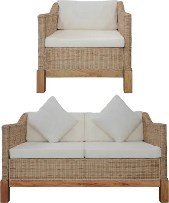 Produktbild von 2-tlg. Sofagarnitur mit Kissen Natur Rattan