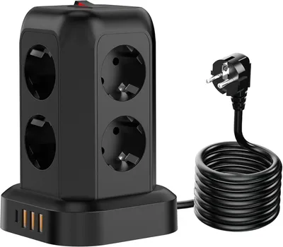 Produktbild von 8 Fach Mehrfachsteckdose 4 USB Steckdosenleiste Kabel 1.8m Mehrfachsteckdose