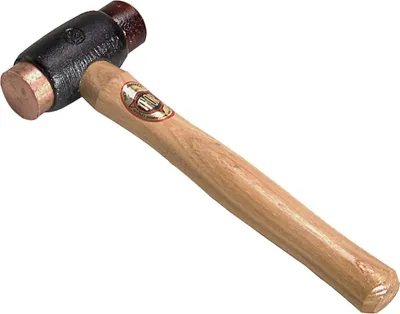 Image de Marteau THOR avec inserts en cuivre rouge et peau brute, rond 50 mm, 2.500 g, avec manche en bois