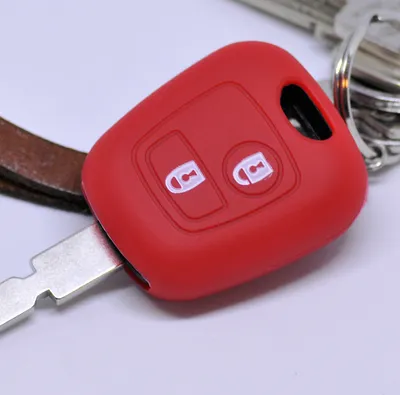 Produktbild von Auto Schlüssel Hülle Silikon Schutz Cover Rot kompatibel mit Citroen Berlingo C1 C2 C3 Toyota Aygo Peugeot Partner 107 206 SW CC 406 307 2 Tasten Funk Fernbedienung