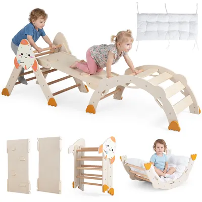 Immagine prodotto di COSTWAY, set da arrampicata Montessori 8-in-1, set giochi da interno per bambini dai 1 anno in su, composto da struttura per arrampicata, triangolo da arrampicata, arco da arrampicata, scivolo e cuscini, giocattolo per l'arrampicata