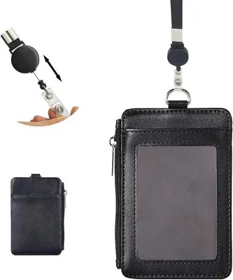Produktbild von Famanu Buskartenhalter mit Reißverschluss und ausziehbarem Lanyard - Drei Fächer für ID und Kreditkarten