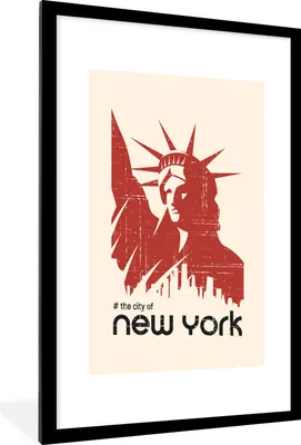 Produktbild von MuchoWow® MuchoWow® Gerahmtes Poster New York - Freiheitsstatue - Rot 60x90 cm - Poster mit zchwarzem Bilderrahmen - Dekoration - Wandposter Wohnzimmer - Hochwertig