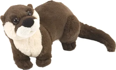 A plush toy river otter on a white background.