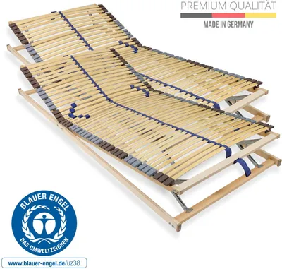 Produktbild von Lattenrost 200x200 cm 42 Latten fertig montiert Kopf & Fuß verstellbar Blauer Engel- 7-Zonen Traglast ca. 150 kg Birkenschichtholz