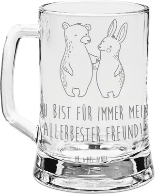Produktbild von Mr. & Mrs. Panda Krug Bär und Hase Umarmen - Transparent - Geschenk, Bierkrug graviert, Freunde, Umarmung, Freundin, Glas, Gravur, Humpen, Freundschaft, für Immer, Seidel