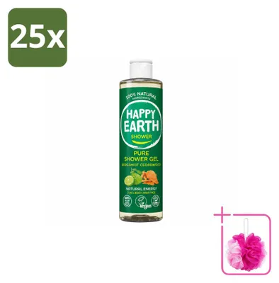 Imagen del producto de 25 unidades de gel de ducha "Happy Earth" – Bergamota y cedro – 300 ml – Paquete económico