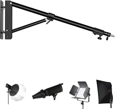 Produktbild von ShopEighty8 – Stativ – Wandstativ – Ringlampe – Stativarm – Fotografie/Beleuchtung/Studio – Horizontal und vertikal verstellbar 180° – 170 cm – Schwarz