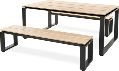 Produktbild von di volio Gartenmöbel TRENTO, Gartenmöbel-Set - geräumiger Esstisch & 2 Gartenbänke, aus witterungsbeständigen Materialien, für Garten & Terrasse