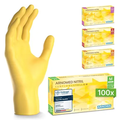 Produktbild von ARNOMED Nitril Handschuhe in Sunflower Gelb, Größe M, Einmalhandschuhe | Box (100 Stück)