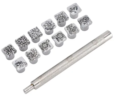 Lederstempel-Set, 12 Stück, Zinklegierung, Blumenmuster, DIY