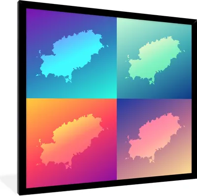 Produktbild von MuchoWow® Gerahmtes Poster Eine Illustration von vier Karten von Ibiza 40x40 cm - Poster mit Schwarzem Bilderrahmen Wandposter Rahmen Foto Bilder - Mit Rahmen - Wanddekoration Schlafzimmer