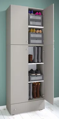 Produktbild von VCM Holz-Schuhschrank | Maße: H. 200 x B. 70 x T. 39 cm| Allzweckschrank | 5 Fächer | 4 Drehtüren | extra Schublade– Lona