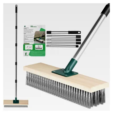 Produktbild von Drahtbesen zur Moosentfernung mit Teleskopstiel 145 cm, 30 cm Straßenbesen für die Entfernung von Moos, Unkraut und Schmutz, Robuster Stahldrahtbesen für Garten, Terrasse und Deck