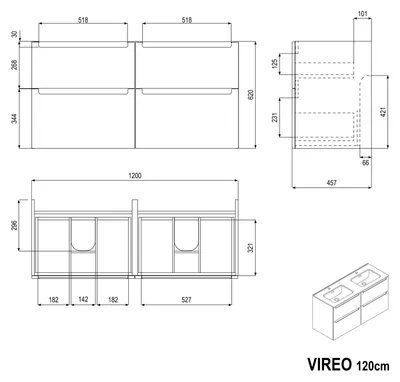 Produktbild von Waschtischunterschrank VIREO 120 cm mit Doppelwaschbecken weiß - Farbe wählbar, Farbe Badmöbel:Anthrazit matt