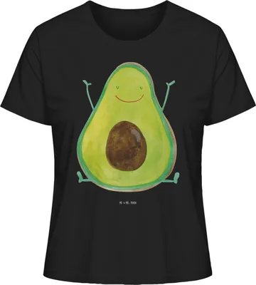 Produktbild von Mr. & Mrs. Panda Damen Basic T-Shirt Avocado Glücklich Größe S - Schwarz - Geschenk, Freude, Frucht, Oberteil, Chaos, Baumwoll, Shirt