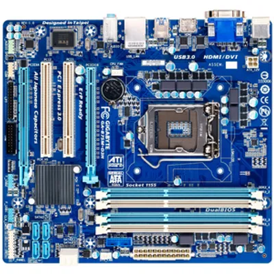 Produktbild von GIGABYTE GA-B75M-D3H Rev. 1.0, Intel, LGA 1155 (Socket H2), Intel® Celeron®, Intel® Pentium®, DDR3-SDRAM, 32 GB, DIMM
