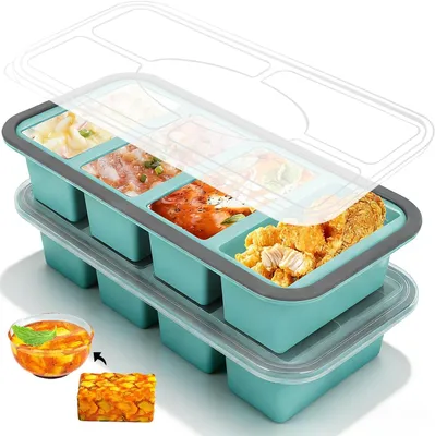 Produktbild von Suppenformen 2er Set, 1000 ml, 4 Fächer, mit Deckel, blau, für Suppe