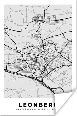 Produktbild von MuchoWow® Poster Karte - Deutschland - Leonberg - Stadtplan 80x120 cm - Papierdruck