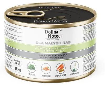 Zdjęcie produktu dla Mokra karma dla psów małych ras Dolina Noteci Premium z kaczką, szpinakiem i marchewką 185 g