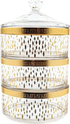 Produktbild von Almina 4 Teiliger Bonboniere-Set mit goldenen und silbernen Details aus Glas Punktemotiv