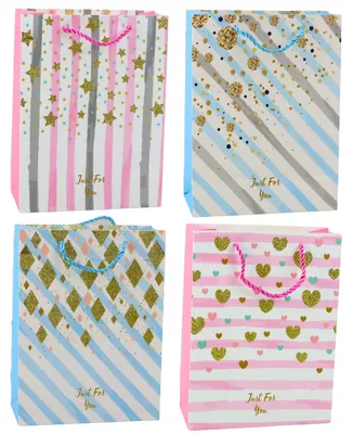 Immagine prodotto di Sacchetto Regalo In Carta Blu Rosa Glitter 23 X 18 X 10,5 Cm