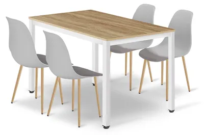 Image de Ensemble Repas - Leobert - Tessa - Chêne/Blanc/Gris/Pieds Naturels - 120 X 60 Cm - 5 Pièces