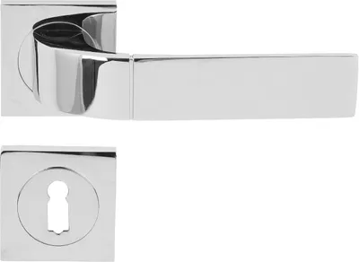 Produktbild von DOMINO Türgriff Drückergarnitur BB-Buntbart Set | mit quadratischen BB Rosetten | Türklinke für Zimmertür, Bürotür, Kellertür & Innentür | Türbeschläge aus Aluminium |Chrom Türdrückergarnitur | FOKUS-QR M6