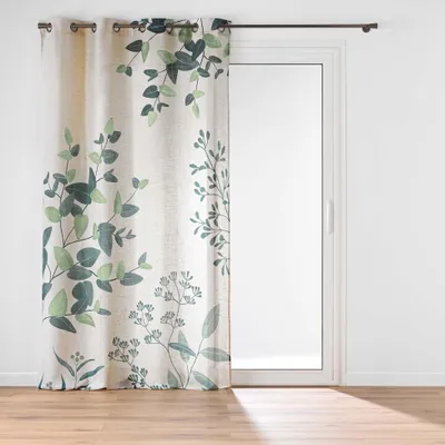 Produktbild von Gardine BOTANIAC Leinenoptik mit grünem Blätterdruck und Ösen 140x260cm