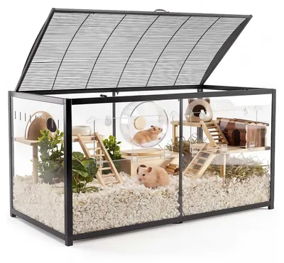 Produktbild von Hamsterkäfig - Nagerkäfig - 120 x 60 x 64,5 cm - 360°-Sicht - Zugang von oben und Fronttür - Dreiseitige Belüftung - Für Hamster, Meerschweinchen und Rennmäuse