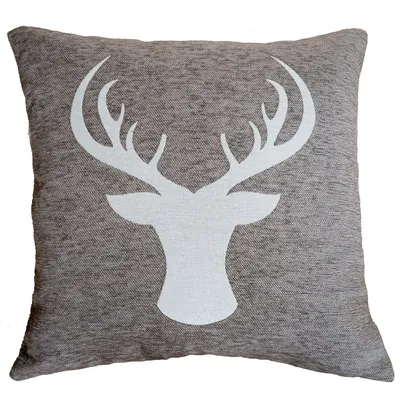 Produktbild von Kissenbezug 45 x 45 Beige Hirsch Geweih Kopf Dekokissen Weihnachten Kissenhülle Zierkissen